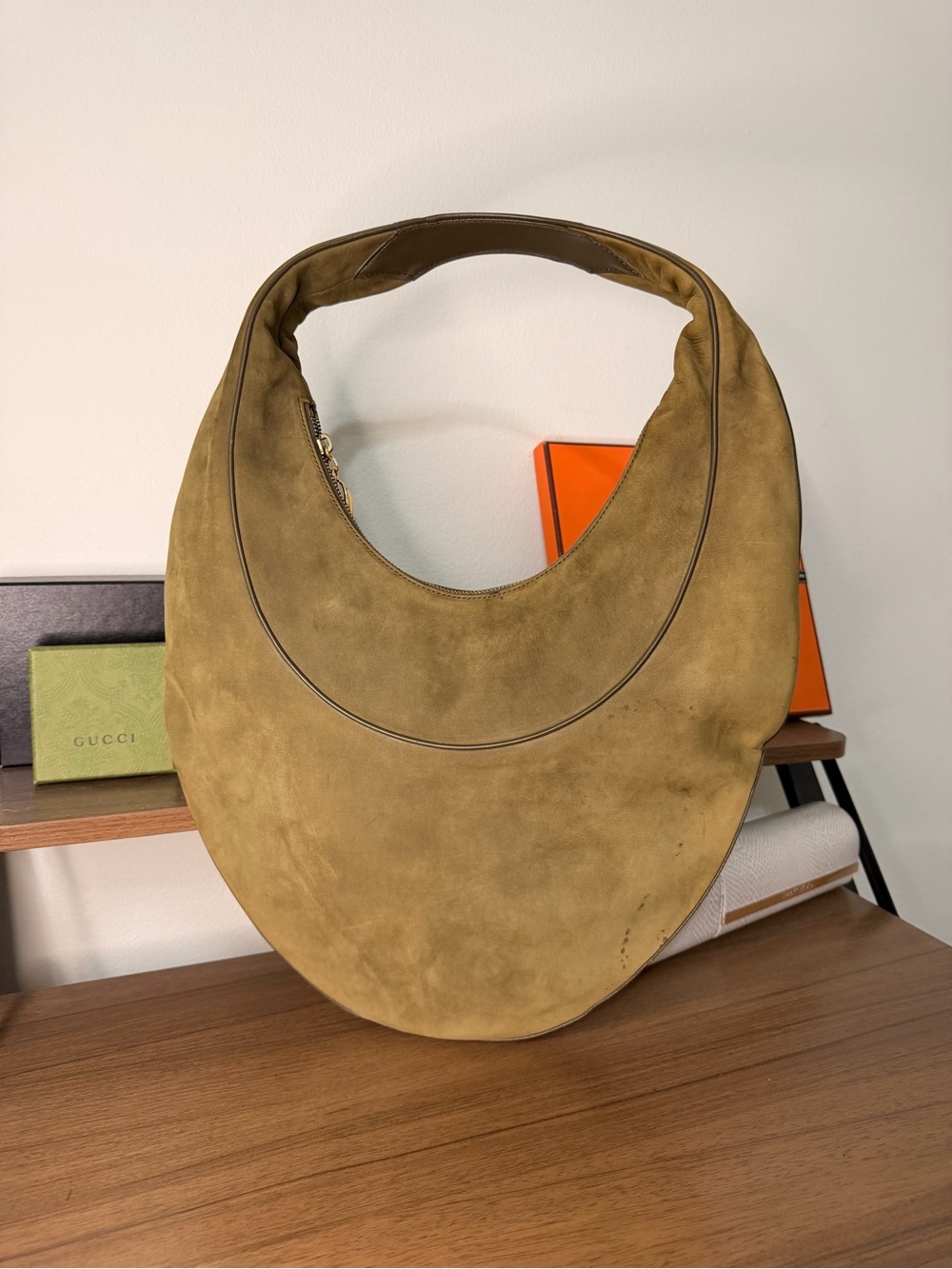 AUTHENTIC - Bvlgari Suede Crescent Shoulder Bag